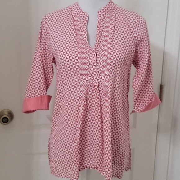 Roberta Roller Rabbit Size XS Brick Red & White Geometric Pattern Blouse - Picture 12 of 13
